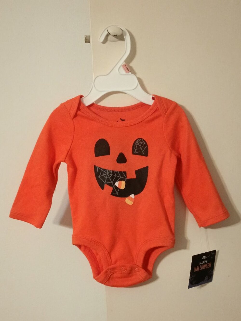 Halloween One Piece Long Sleeved Bodysuit ~ Cute Jack-o'-lantern (Size: 3-6M)